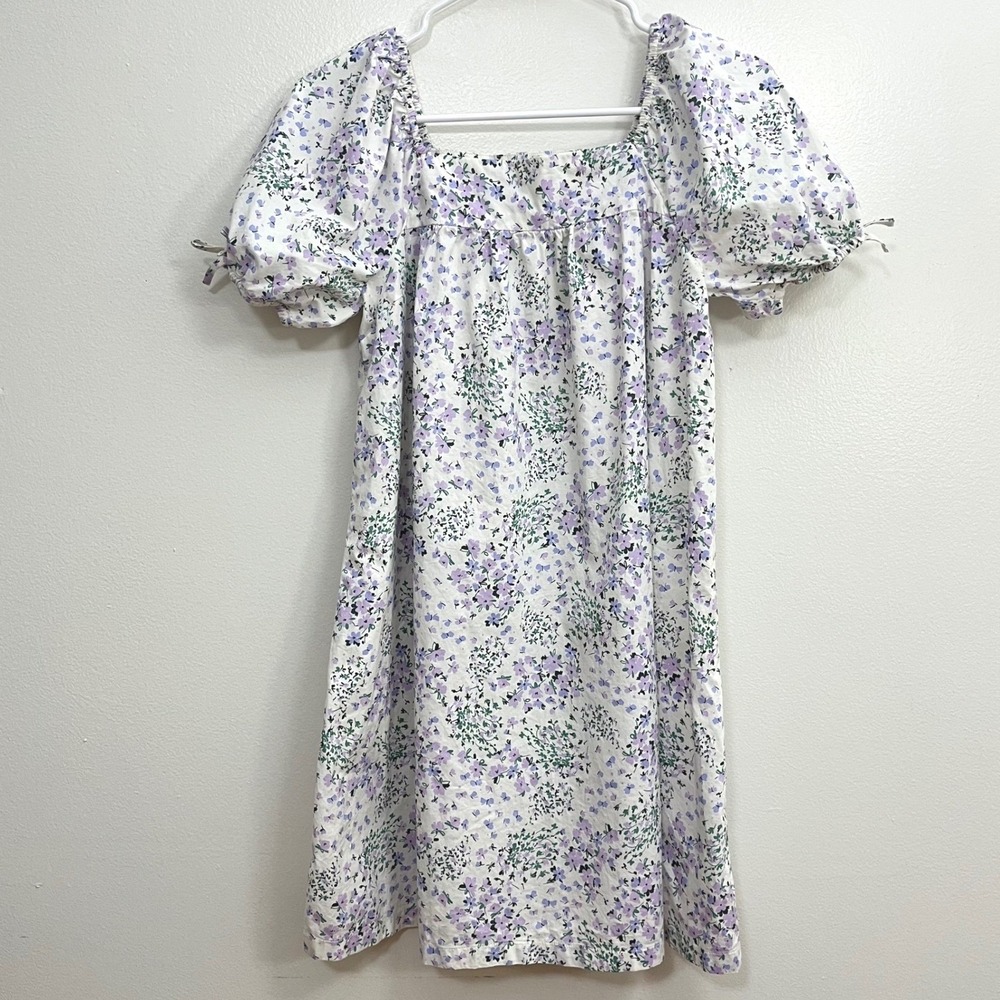 Crewcuts Floral Puff Sleeve Dress 12 Cotton Square Neck Boho Cottagecore Lilac